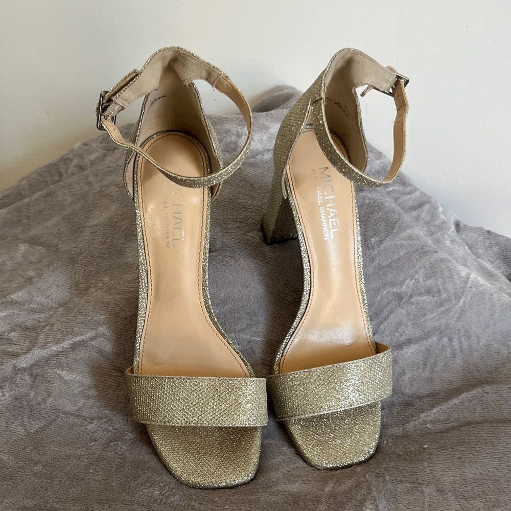 Michael Kors Shimmering Gold Stella Block Heels Size 9